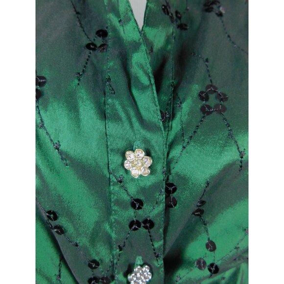 Cachet Emerald Embellished Blouse 12 - Sequin - Excellent - Witchcore Elegant - Picture 3 of 13